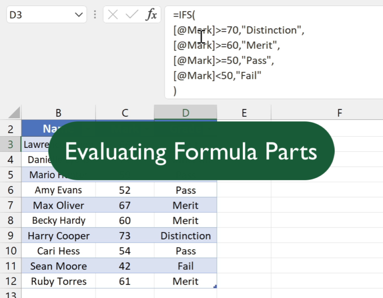 Evaluate Formula Parts in Excel
  
