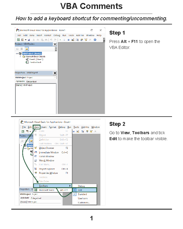 Keyboard Shortcut for VBA Comments
  