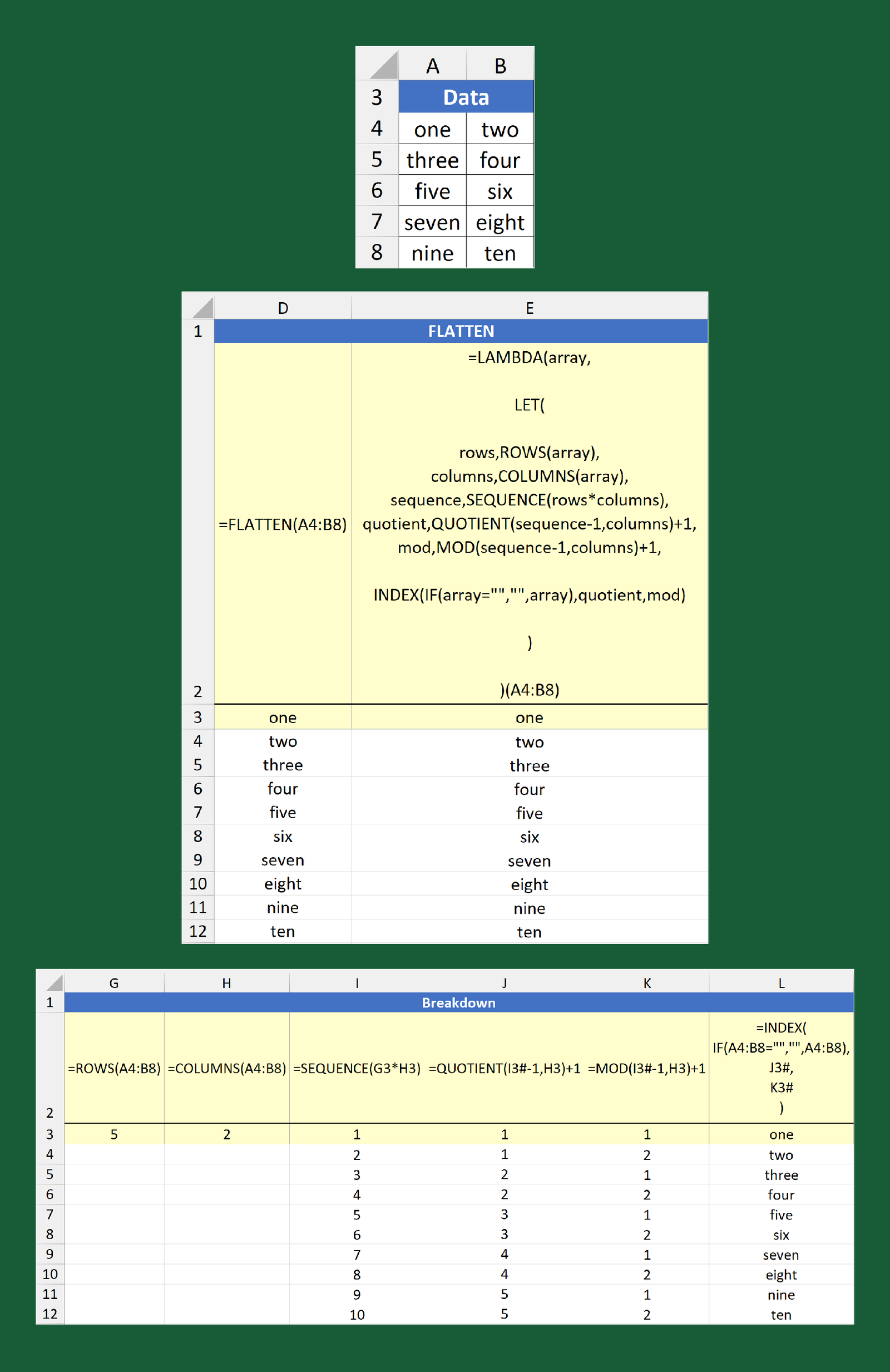 How to replicate Sheets’ FLATTEN function in Excel