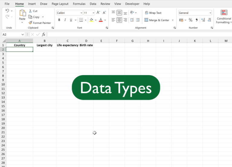 Data Types in Excel
  