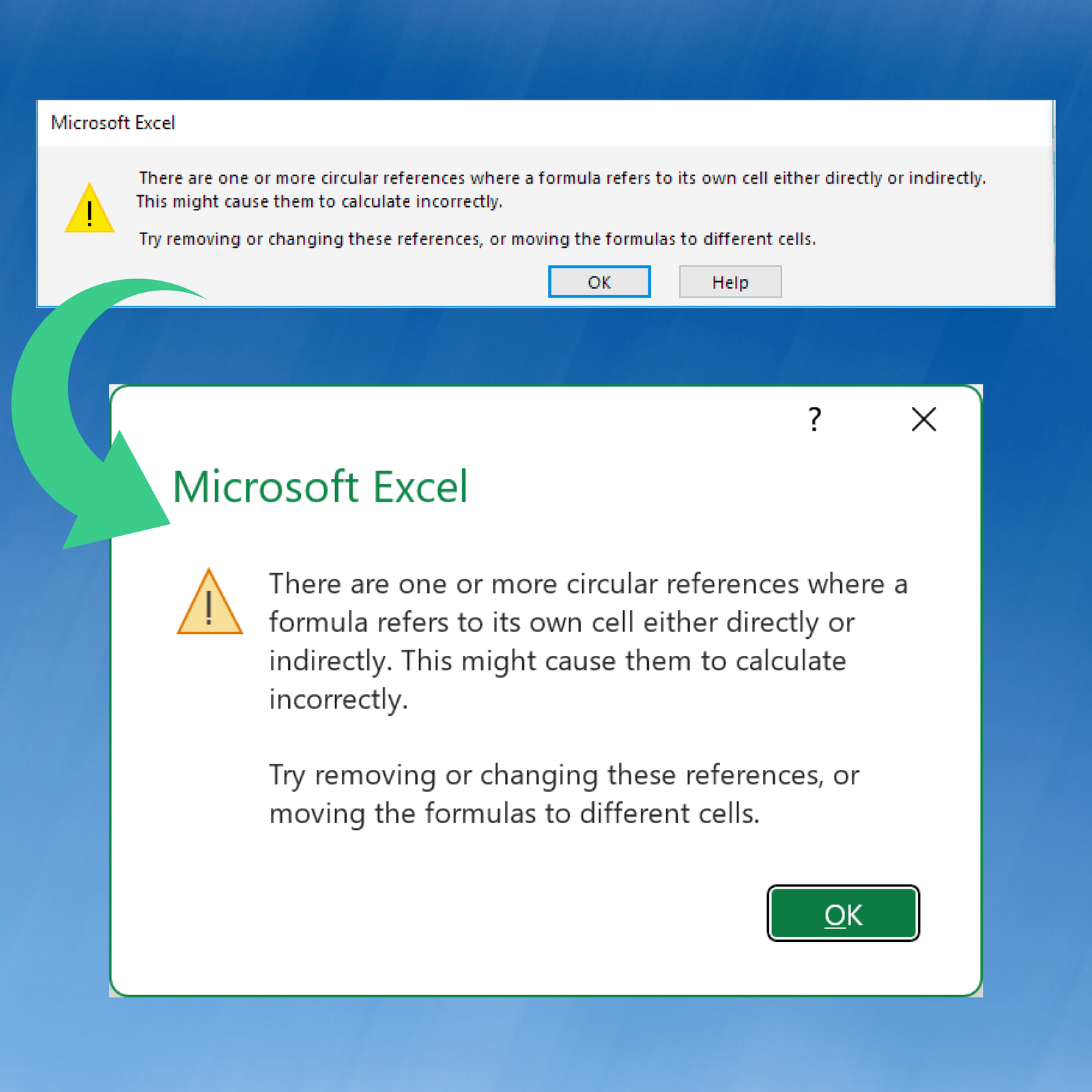 Excel has new error dialog boxes